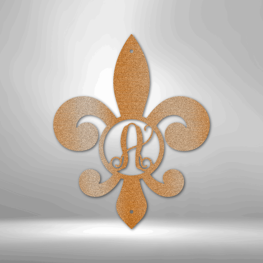 Fleur De Lis Initial -  Metal Sign, Family Name Sign, Initial Wall Decor, Front Porch Name Sign