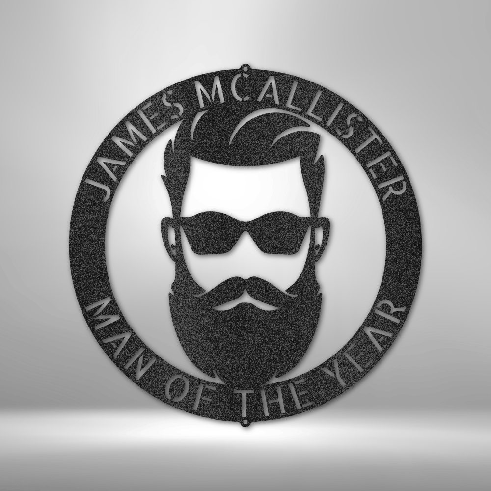 Personalized Sign for the Bearded Man in Your Life, Iconic Hipster wearing Sunglasses, Metal Wall Art, Hanging Sign, For Home, Office or Man Cave
