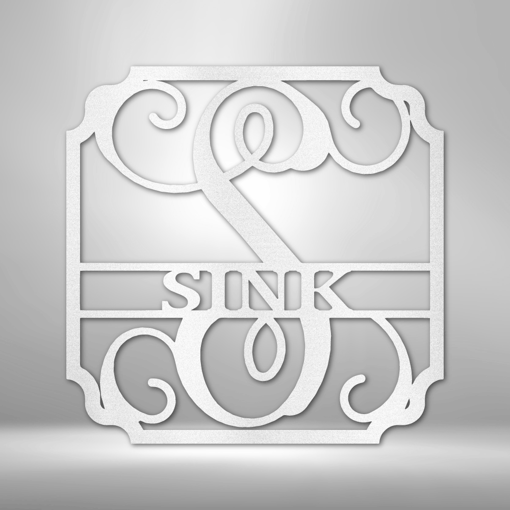 Fancy Initial Letter with Fancy Square - Metal Sign, Family Name Sign, Initial Wall Decor, Front Porch Name Sign