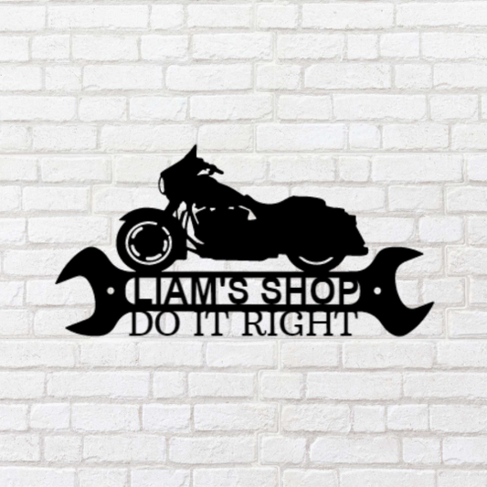 Motorcycle Sign - Personalized Metal Sign - Street Glide Shop Monogram with a Wrench