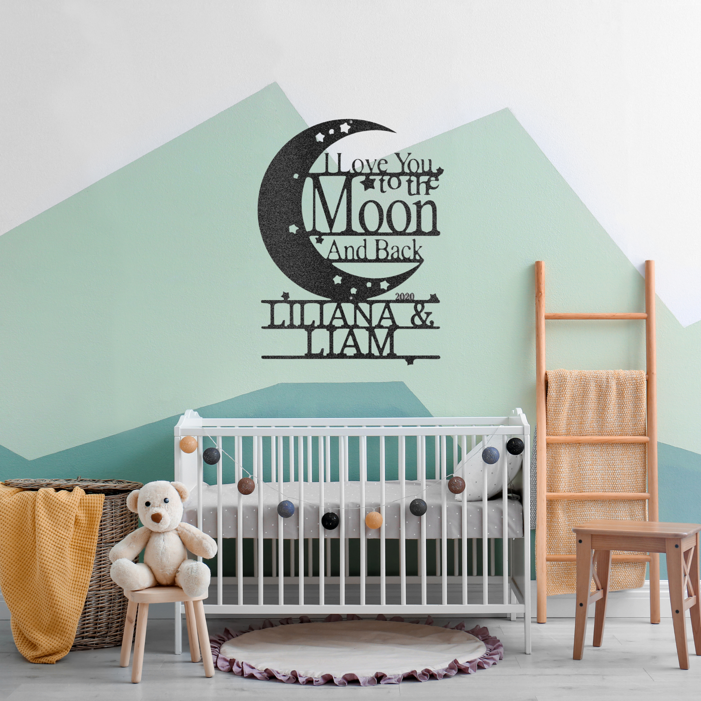 Personalized "I Love You to the Moon and Back" Metal Sign, Nursery Decor, Nursery Sign, Kids Bedroom Sign, Above Crib Sign, Baby Room Decor