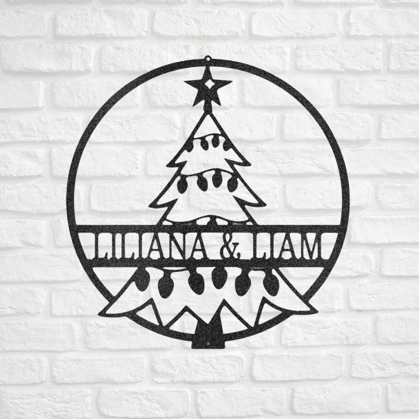 Personalized Christmas Tree Metal Wall Sign, Christmas Decor, Custom Holiday Decor, Custom Name Sign, Holiday Gift, Christmas Wreath
