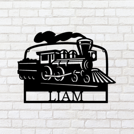 Train Sign- Personalized Metal  Name Sign - Coal Train Monogram