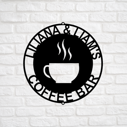 Coffee Bar Sign - Personalized Metal Sign - Coffee Mug Monogram