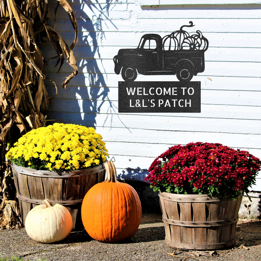 Personalized Fall Truck of Pumpkins, Monogram Metal Wall Sign, Fall Decor, Custom Pumpkin Decor, Pumpkin Patch, Fall Wreath Door Decor