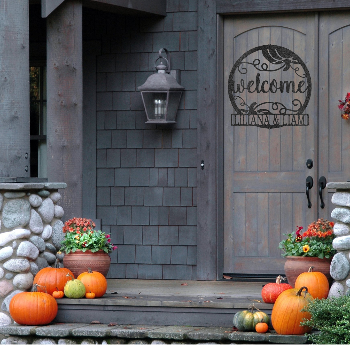 Personalized Fall Welcome Sign, Metal Pumpkin Monogram, Fall Decor, Fall Door Hanger, Custom Name Sign, Harvest Decor