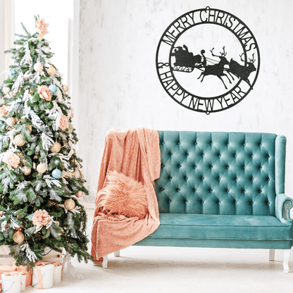 Personalized Holiday Cheer Metal Wall Sign, Santa and Raindeer, Christmas Decor, Custom Holiday Decor, Holiday Gift, Christmas Wreath Door Decor