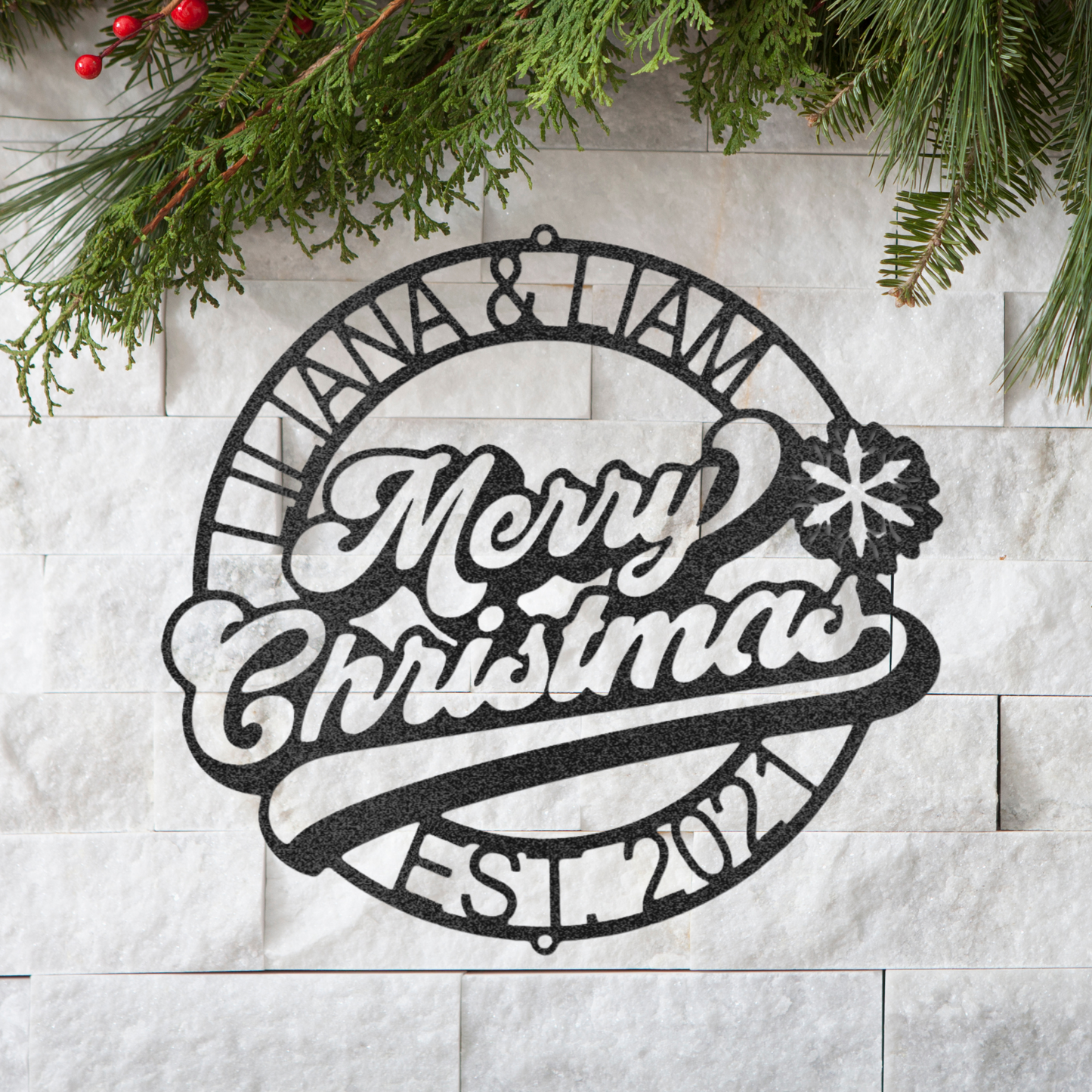 Personalized Merry Christmas Metal Wall Sign, Christmas Decor, Custom Holiday Decor, Custom Name Sign, Holiday Gift