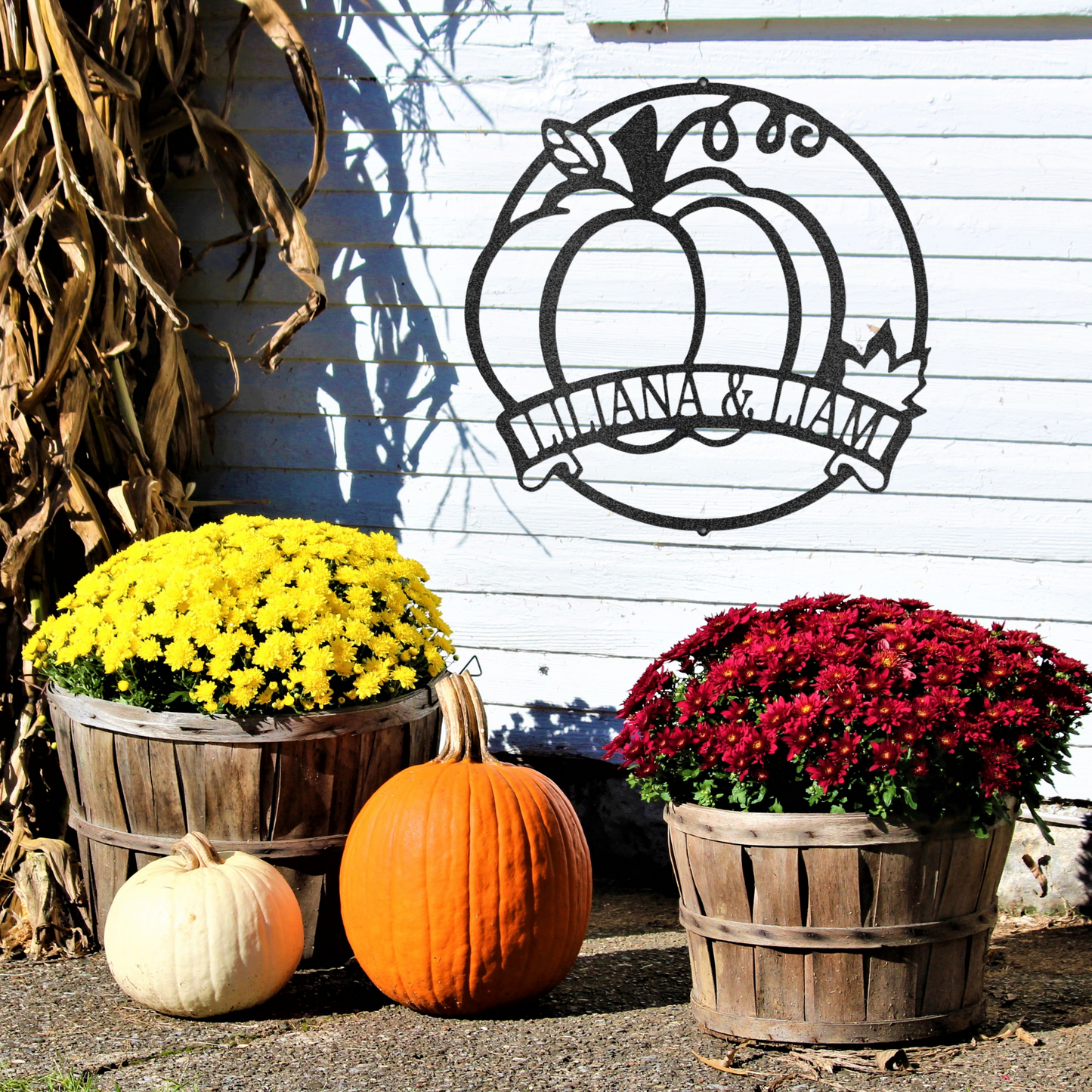 Personalized Metal Pumpkin Sign, Fall Harvest Decor, Pumpkin Monogram, Fall Door Hanger, Custom Name Sign, Harvest Decor