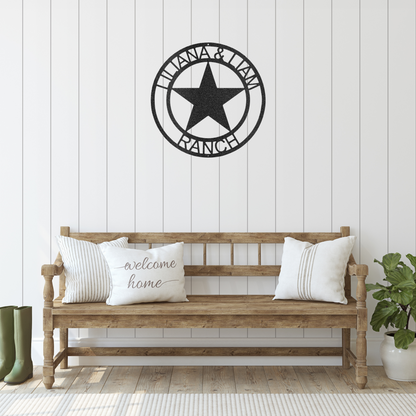 Star Sign with Ring of Text - Custom Laser Cut Large Metal Wall Art - Star Wall Decor, Texas Star, Ranch Sign, Patriotic Sign, 4th of July Wreath