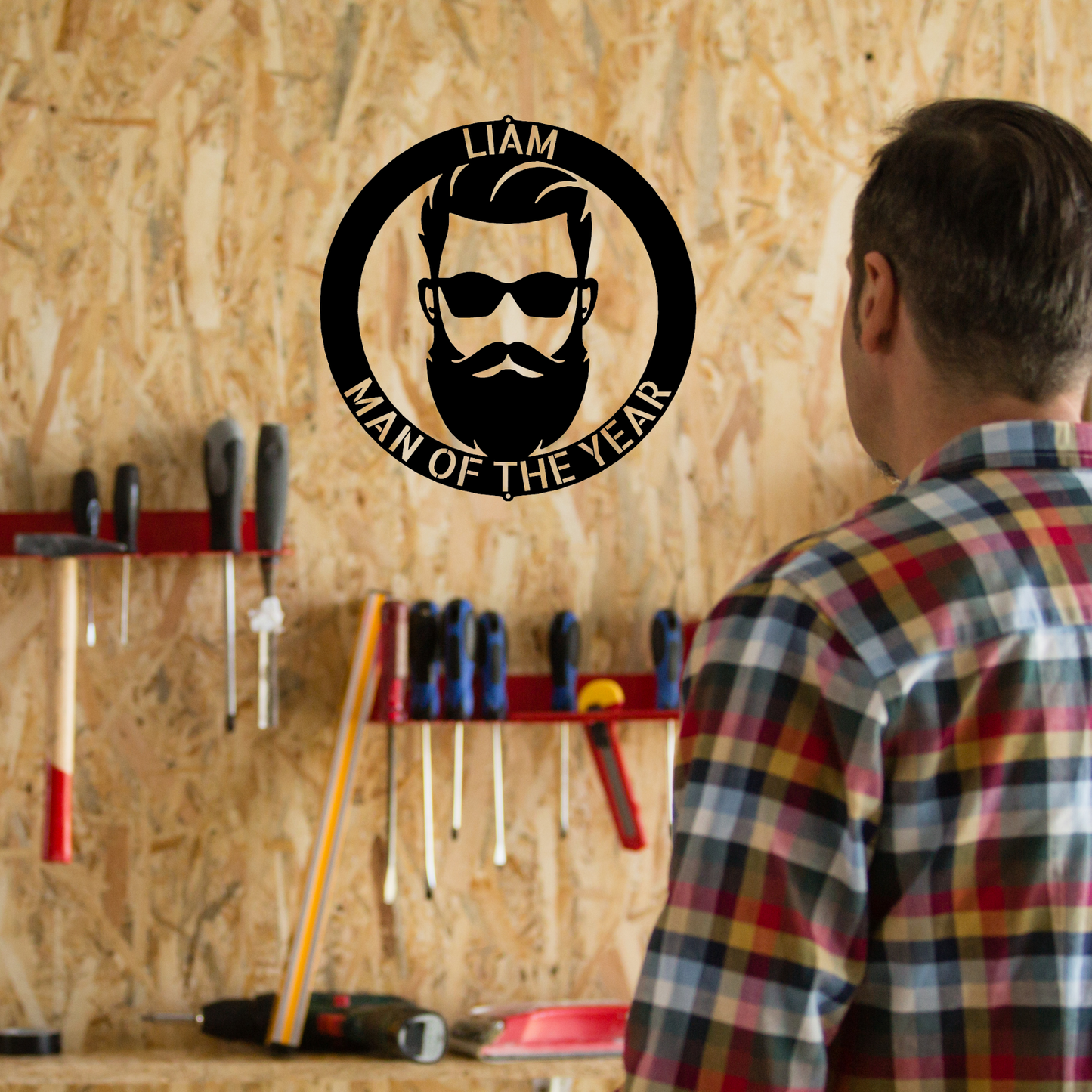 Personalized Sign for the Bearded Man in Your Life, Iconic Hipster wearing Sunglasses, Metal Wall Art, Hanging Sign, For Home, Office or Man Cave