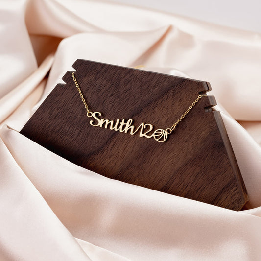 Sports Necklace + Basketball - Custom Name Necklace - Liliana and Liam