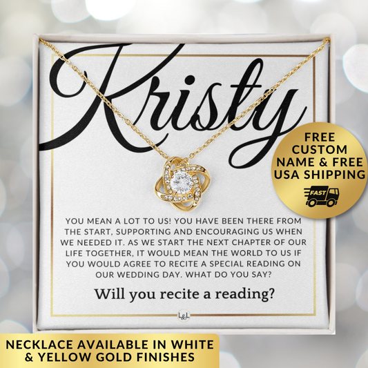 Wedding Ceremony Reader Proposal - Custom Name - Elegant White and Gold Wedding Theme