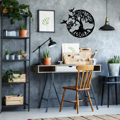 Tree with Three Flying Birds - Metal Sign