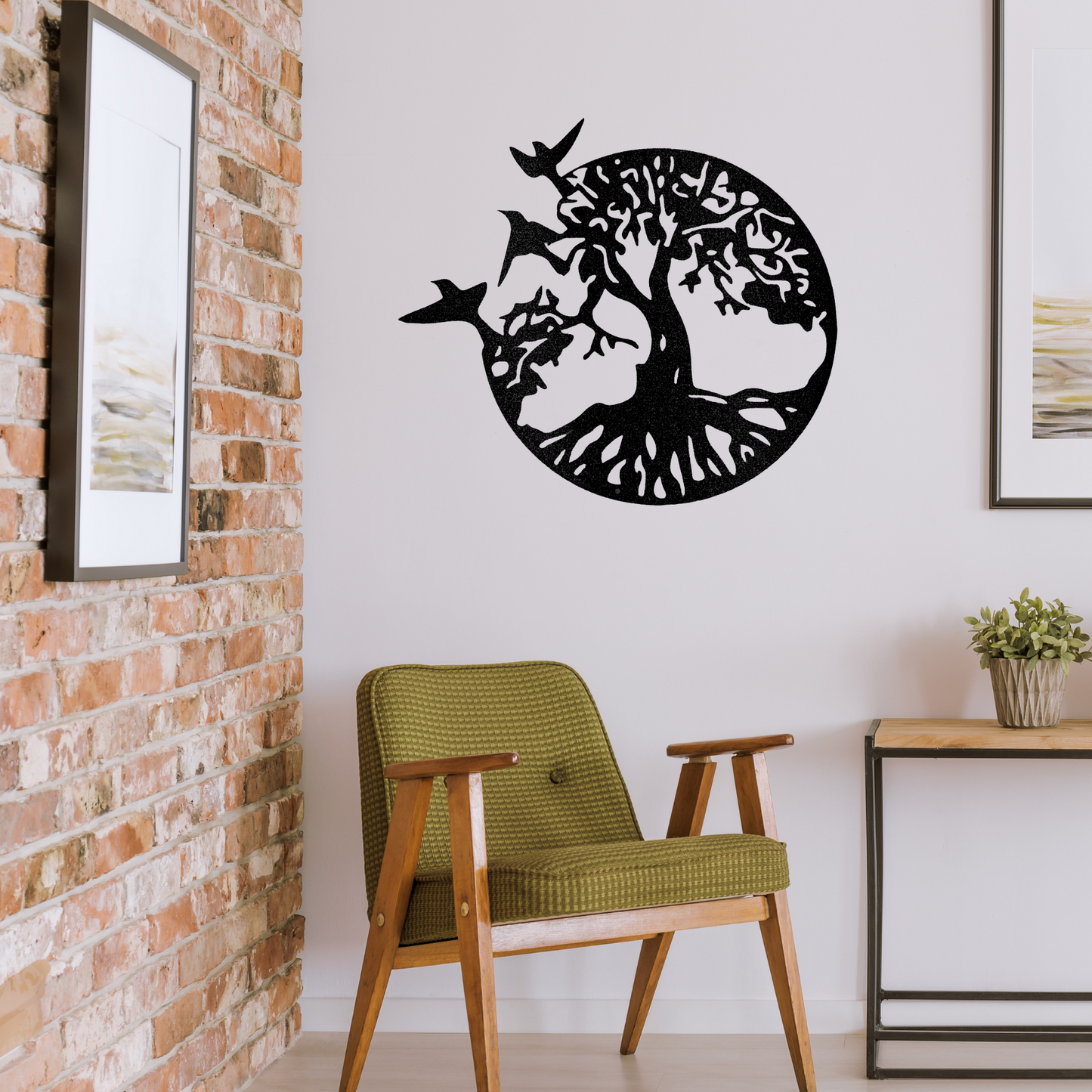Tree with Three Flying Birds - Metal Sign