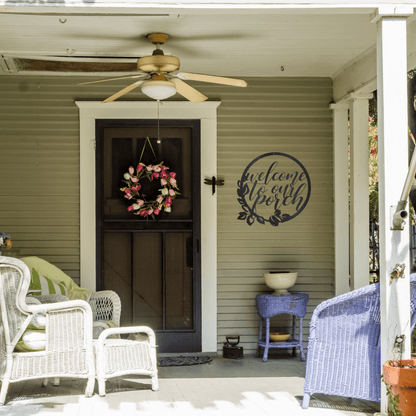 "Welcome to Our Porch", Custom Welcome Script Metal Word Sign, Rustic Metal Welcome Sign, Farmhouse Decor, Housewarming Gift, Metal Wall Art, Word Art