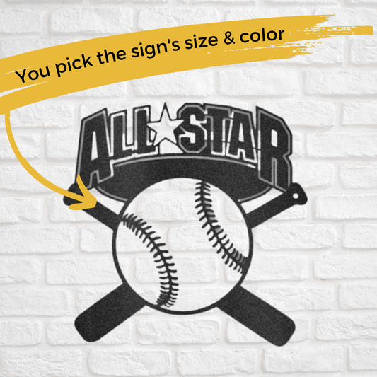 All-Star - Custom Metal Baseball Sign - Playroom Sign, Gift for Baseball Player