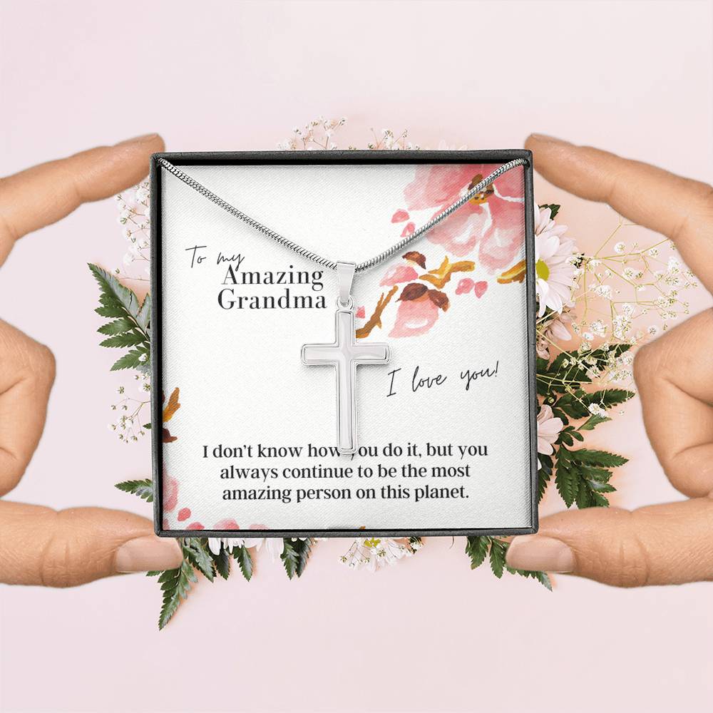 To My Amazing Grandma - Engravable Cross - Pendant Necklace - The Perfect Gift