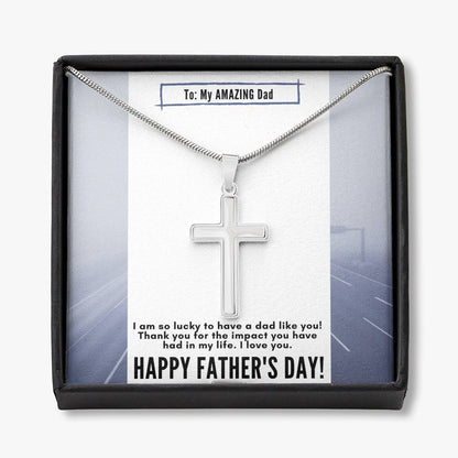 To My Amazing Dad - Happy Fathers Day - Cross Necklace with Personalized Engraving