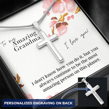 To My Amazing Grandma - Engravable Cross - Pendant Necklace - The Perfect Gift