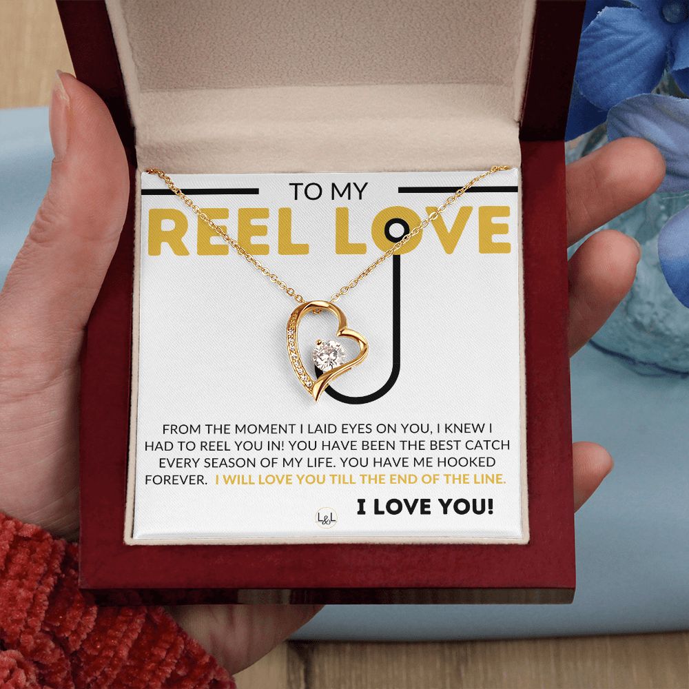 to My Reel Love - Fishing Partner Necklace for Your Wife, Fiancée, or Girlfriend - Fishing Gift for Her from A Man Who Loves Fishing - Christmas