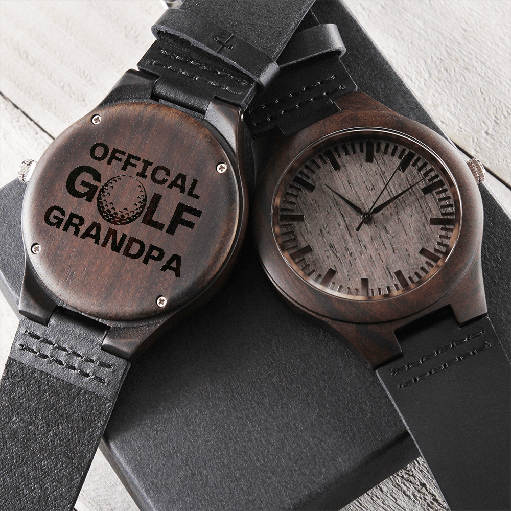 Watch for New Grandpa - Official Golf Grandpa - Golf Gifts for Men - Engraved Wooden Watch with Leather Band