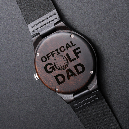 Watch for New Dad - Official Golf Dad - Golf Gifts for Men - Engraved Wooden Watch with Leather Band