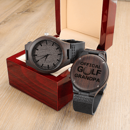 Watch for New Grandpa - Official Golf Grandpa - Golf Gifts for Men - Engraved Wooden Watch with Leather Band