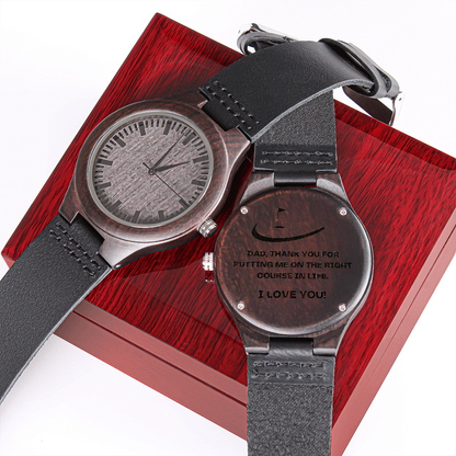 Watch for Dad - Thank You for PUTTING Me On The Right COURSE - Golf Gifts for Men - Engraved Wooden Watch with Leather Band