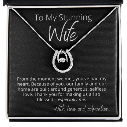 To My Stunning Wife, Thank you - Lucky In Love - Pendant Necklace - The Perfect Gift