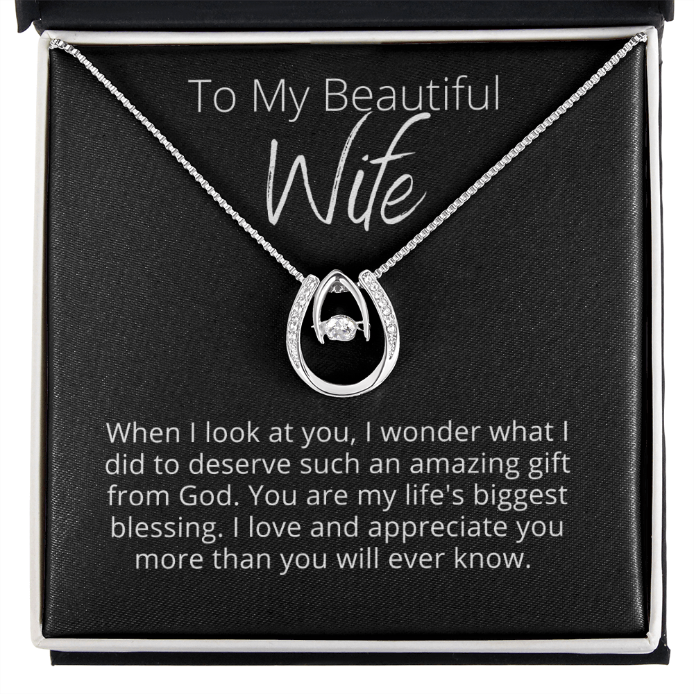 To My Beautiful Wife, My Biggest Blessing - Lucky In Love - Pendant Necklace - The Perfect Gift