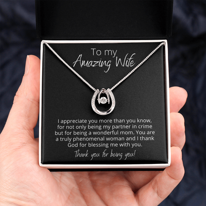 To My Amazing Wife, My Partner in Crime and Great Mom - Lucky In Love - Pendant Necklace - The Perfect Gift