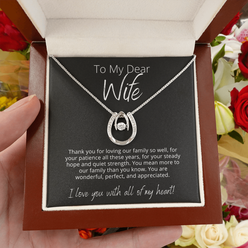 To My Dear Wife, Thank you - Lucky In Love - Pendant Necklace - The Perfect Gift