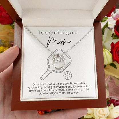 To One Dinking Cool Mom - Lucky Horseshoe Necklace - For a Mom who Loves Pickleball