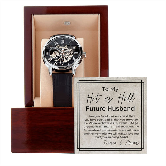 For All That You Are - Gift for Future Husband, To The Groom From The Bride - Men's Openwork, Self Winding Watch + Watch Box