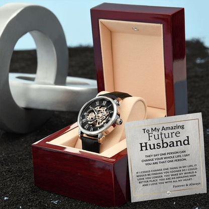 My Person - Openwork Skeleton Watch + LED Watch Box - Gift For My Future Husband - Liliana and Liam