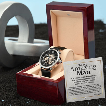 Simply The Best - Openwork Skeleton Watch + LED Watch Box - Gift to My Man - Liliana and Liam