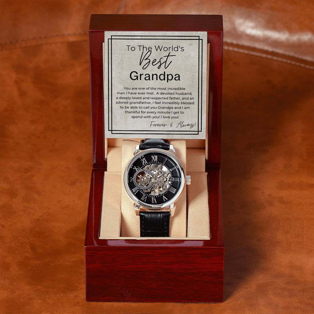 The World's Best Grandpa - Gift for Grandpa -  Men's Openwork Watch + Watch Box