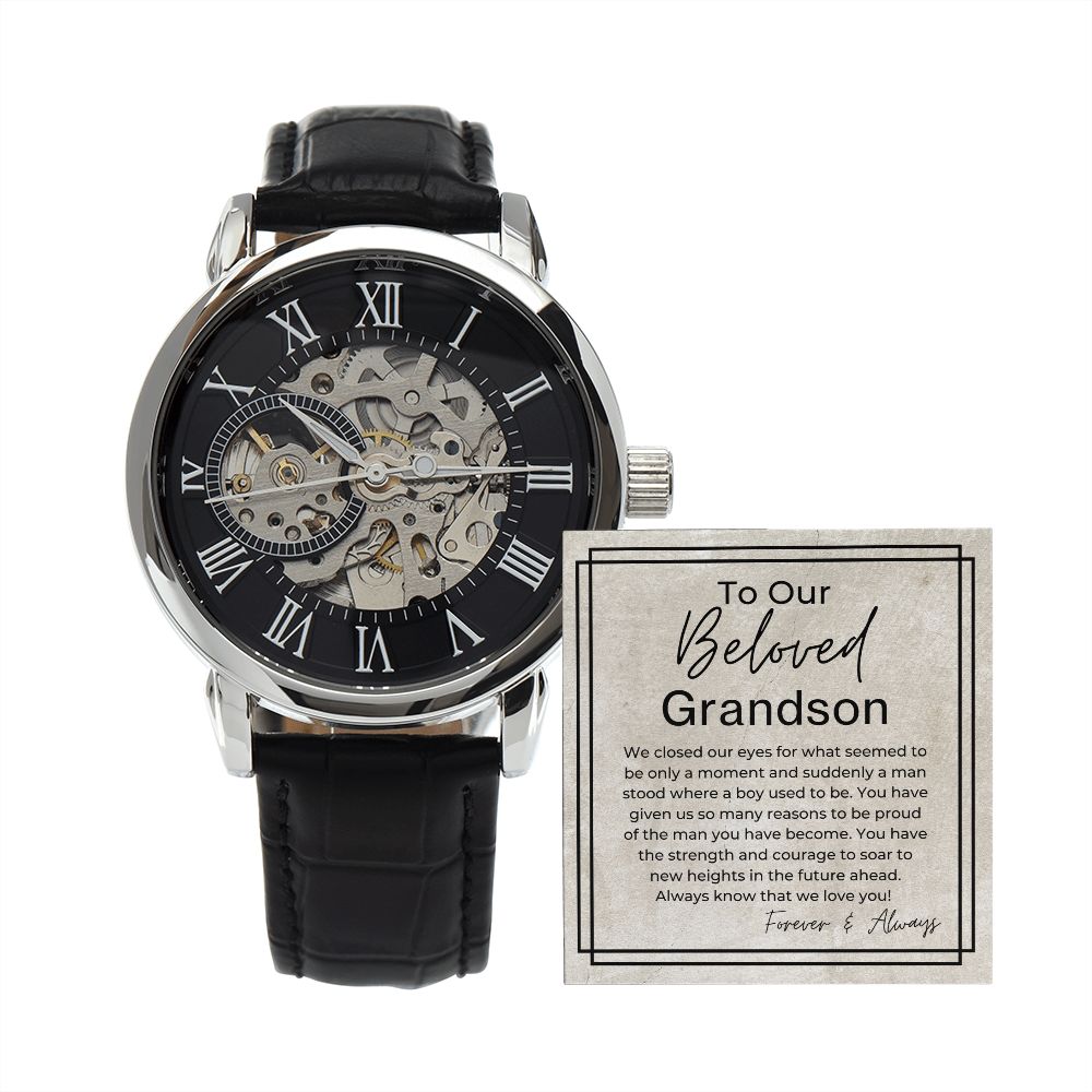 You Have The Strength And Courage To Soar - Gift for Our Grandson - Men's Openwork, Self Winding Watch + Watch Box