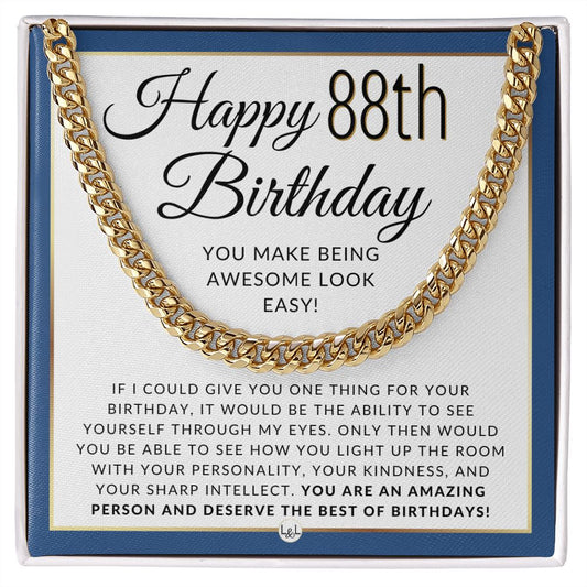88th Birthday Gift For Him - Chain Necklace For 88 Year Old Man's Birthday - Great Birthday Gift For Men - Jewelry For Guys - Liliana and Liam