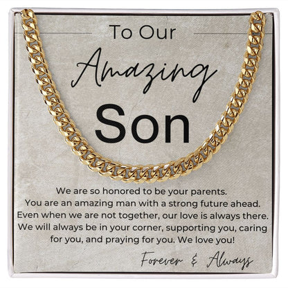 We will Always Be in Your Corner - A Gift for Our Son from Parents - Cuban Linked Chain Necklace