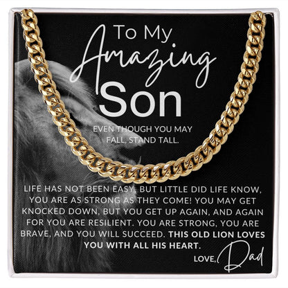 With All My Heart - To My Son (From Dad) - Father to Son Chain Necklace w/Lion - Christmas Gifts, Birthday Present, Graduation Gift