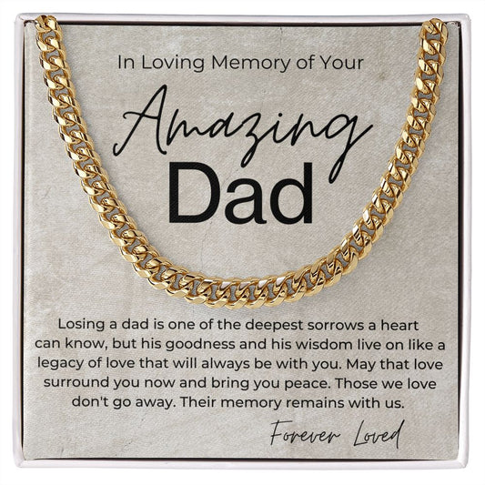 In Loving Memory - Sorry for the Loss of Your Dad - Sympathy Gift for Son - Cuban Linked Chain Necklace