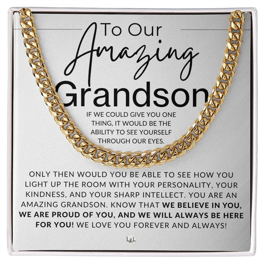 Through Our Eyes - To Our Grandson - Grandparents to Grandson Chain Necklace Gift - Christmas Gifts, Birthday Present, Graduation, Valentine's Day