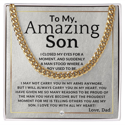My Proudest Moment - To My Son (From Dad) - Father to Son Chain Necklace Gift - Christmas Gifts, Birthday Present, Graduation, Valentine's Day - Liliana and Liam