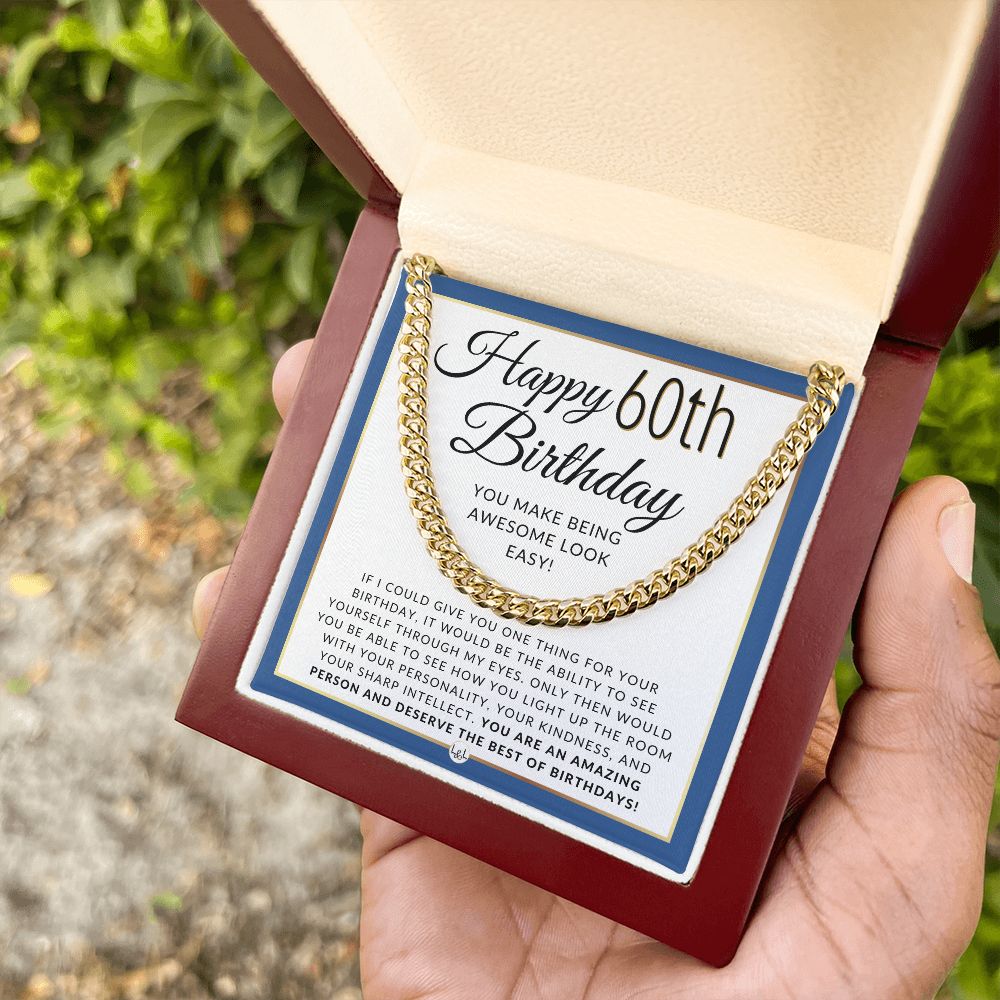 60th Birthday Gift For Him - Chain Necklace For 60 Year Old Man's