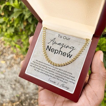 We will Always Be in Your Corner - A Gift for Nephew from Aunt and Uncle - Cuban Linked Chain Necklace