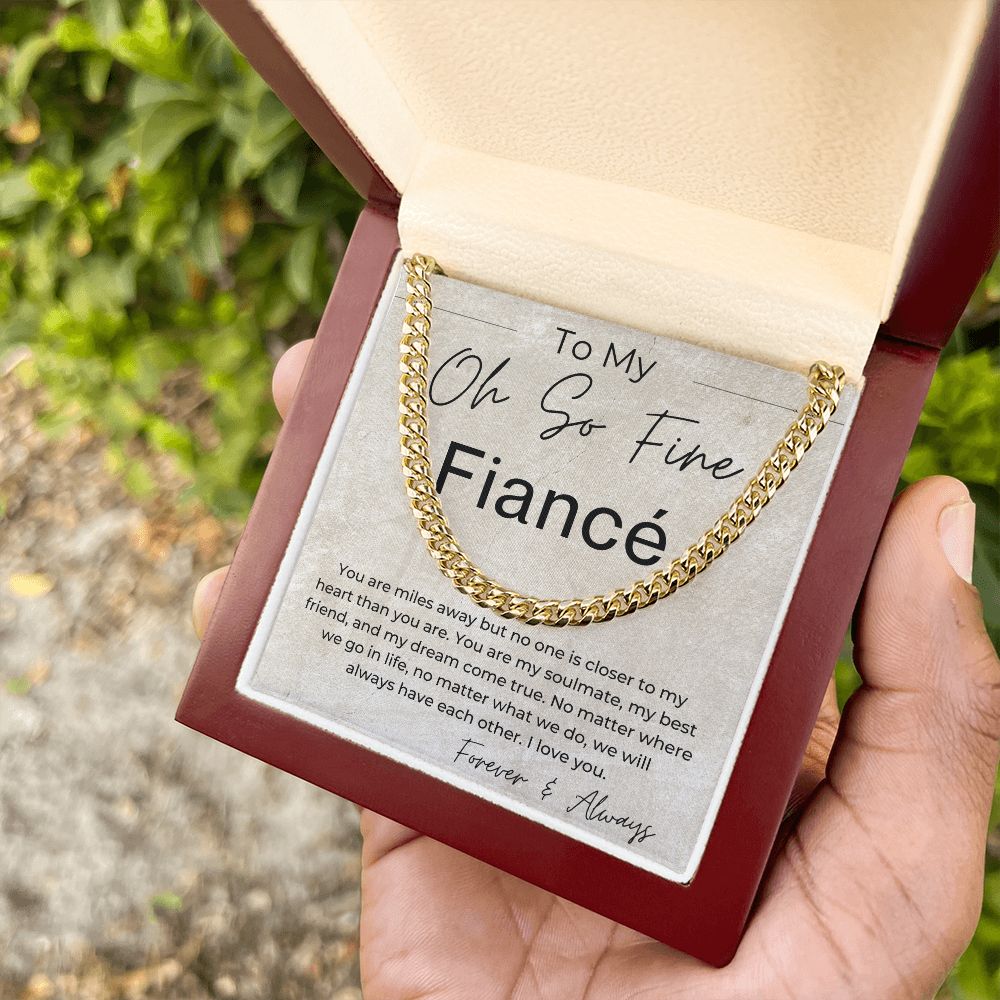 Miles Apart - Gift for Long Distance Fiancé,  Gift for My Groom - Long Distance Relationship Gift - Linked Chain Necklace