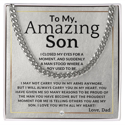 My Proudest Moment - To My Son (From Dad) - Father to Son Chain Necklace Gift - Christmas Gifts, Birthday Present, Graduation, Valentine's Day - Liliana and Liam