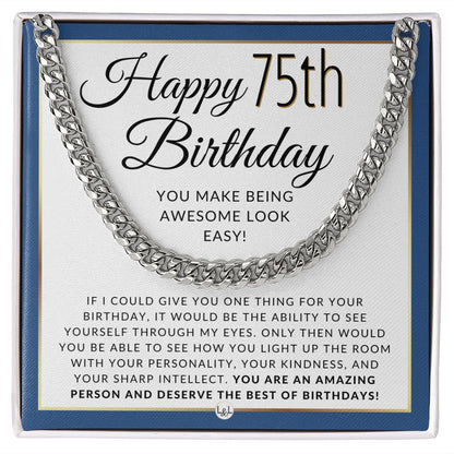 75th Birthday Gift For Him - Chain Necklace For 75 Year Old Man's Birthday - Great Birthday Gift For Men - Jewelry For Guys